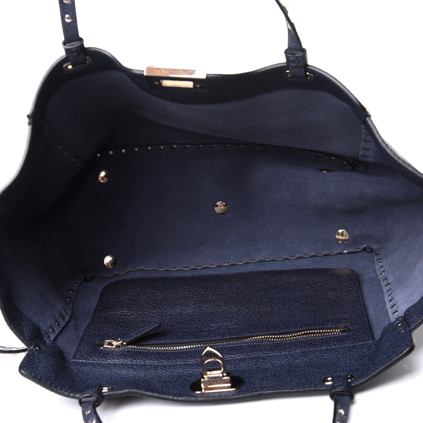 Pebbled Calfskin Medium Rockstud Tote Deep Denim