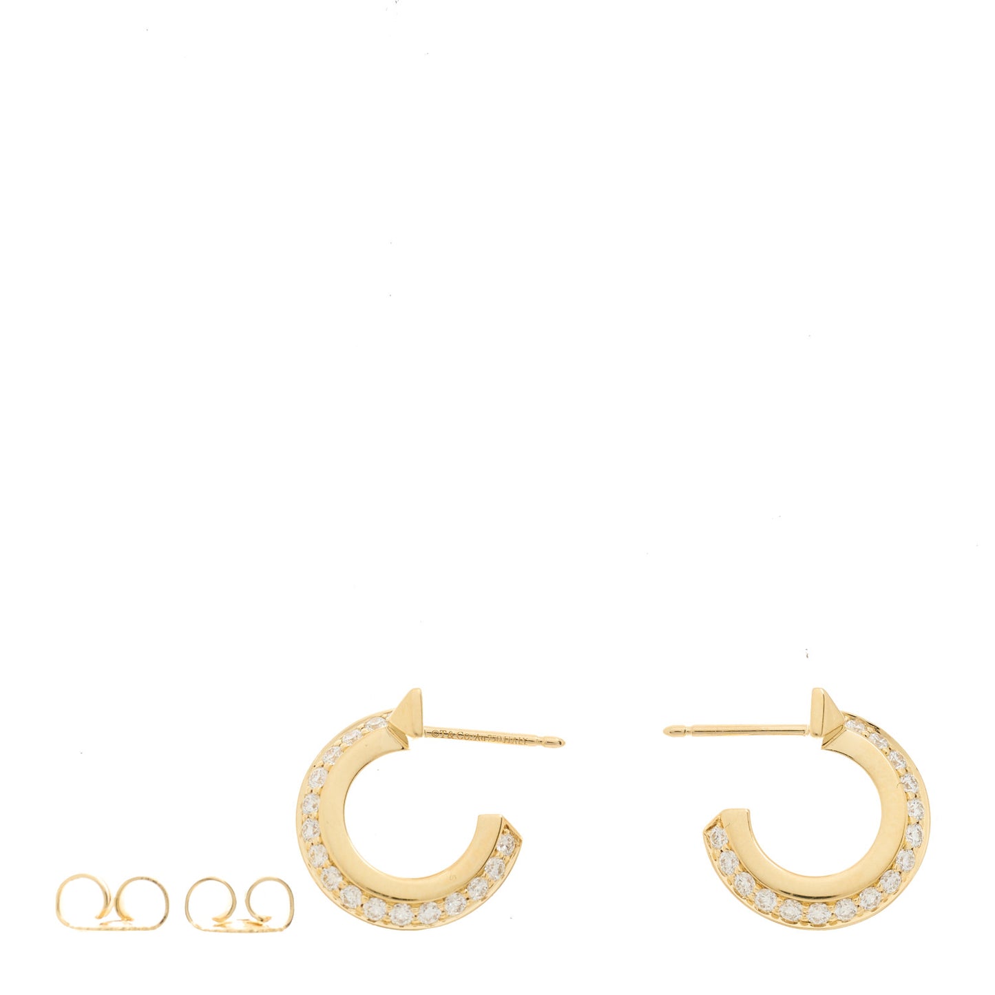 18K Yellow Gold Diamond T1 Hoop Earrings