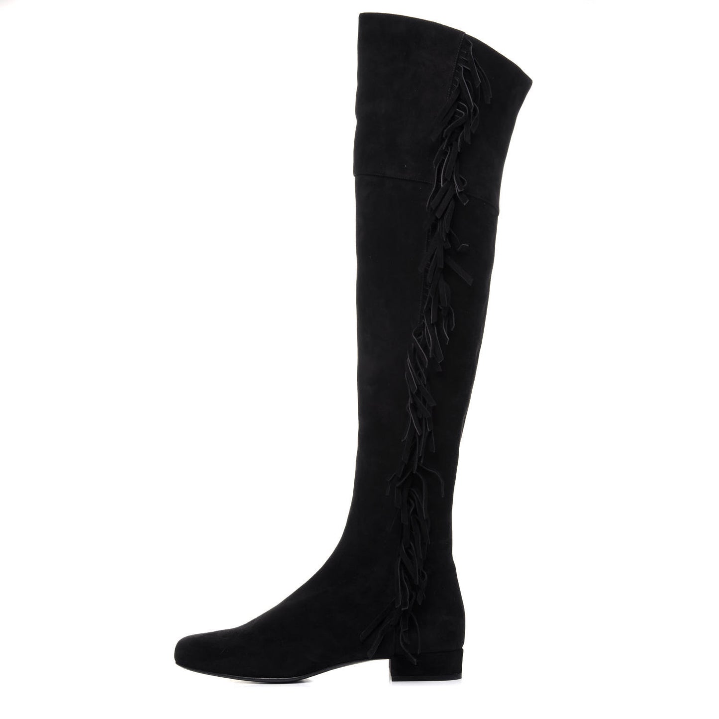 Suede Goatskin BB 20 Over The Knee Fringed Boots 38.5 Black