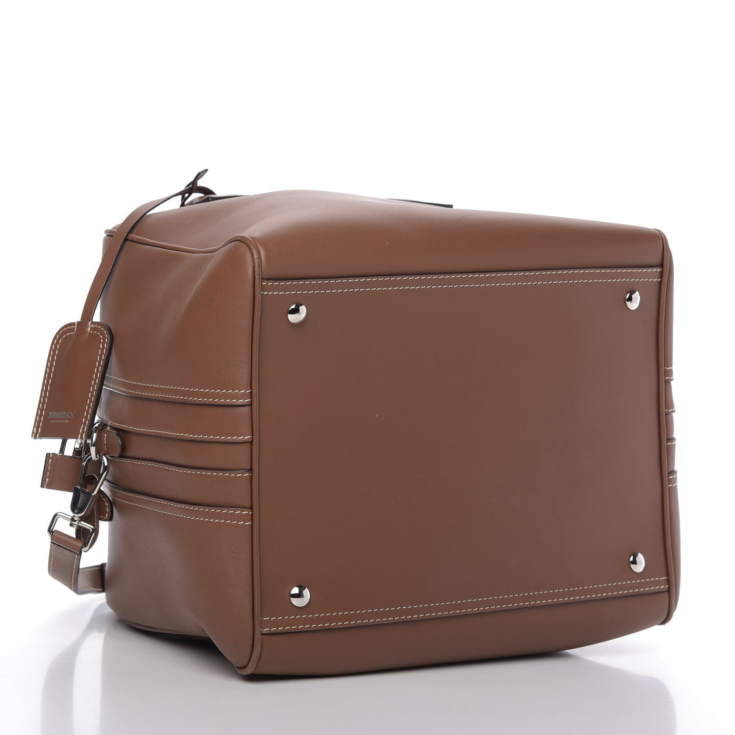 Smooth Calfskin Medium Cube Bowling Bag Malt Brown