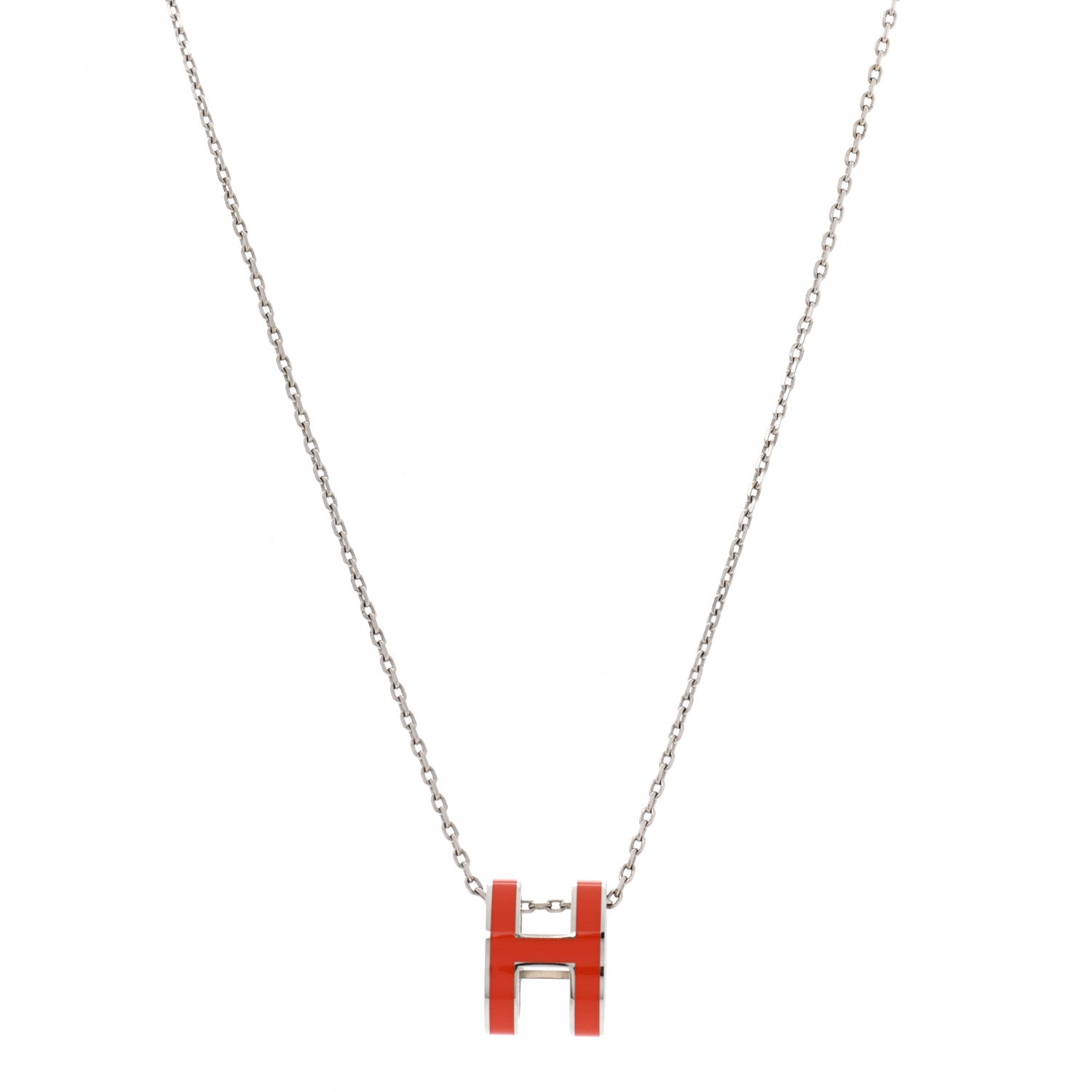 Hermes Lacquered Rose Gold Pop H Pendant Necklace Orange Fonce 1 of 7