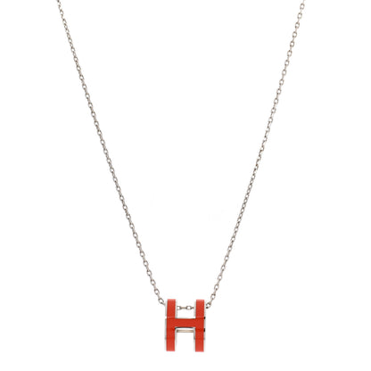 Hermes Lacquered Rose Gold Pop H Pendant Necklace Orange Fonce 1 of 7
