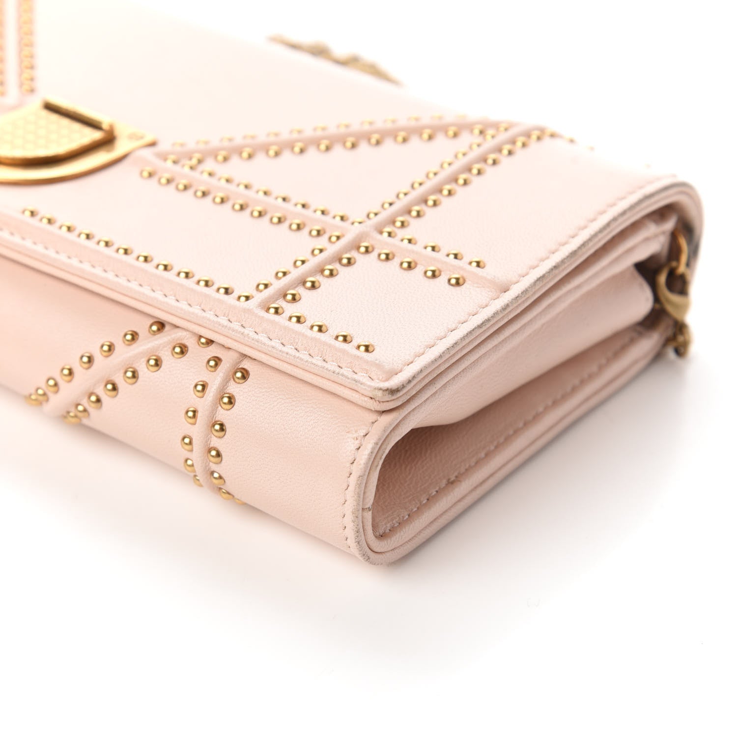Christian Dior Calfskin Studded Diorama Croisiere Chain Wallet Nude 7 of 11