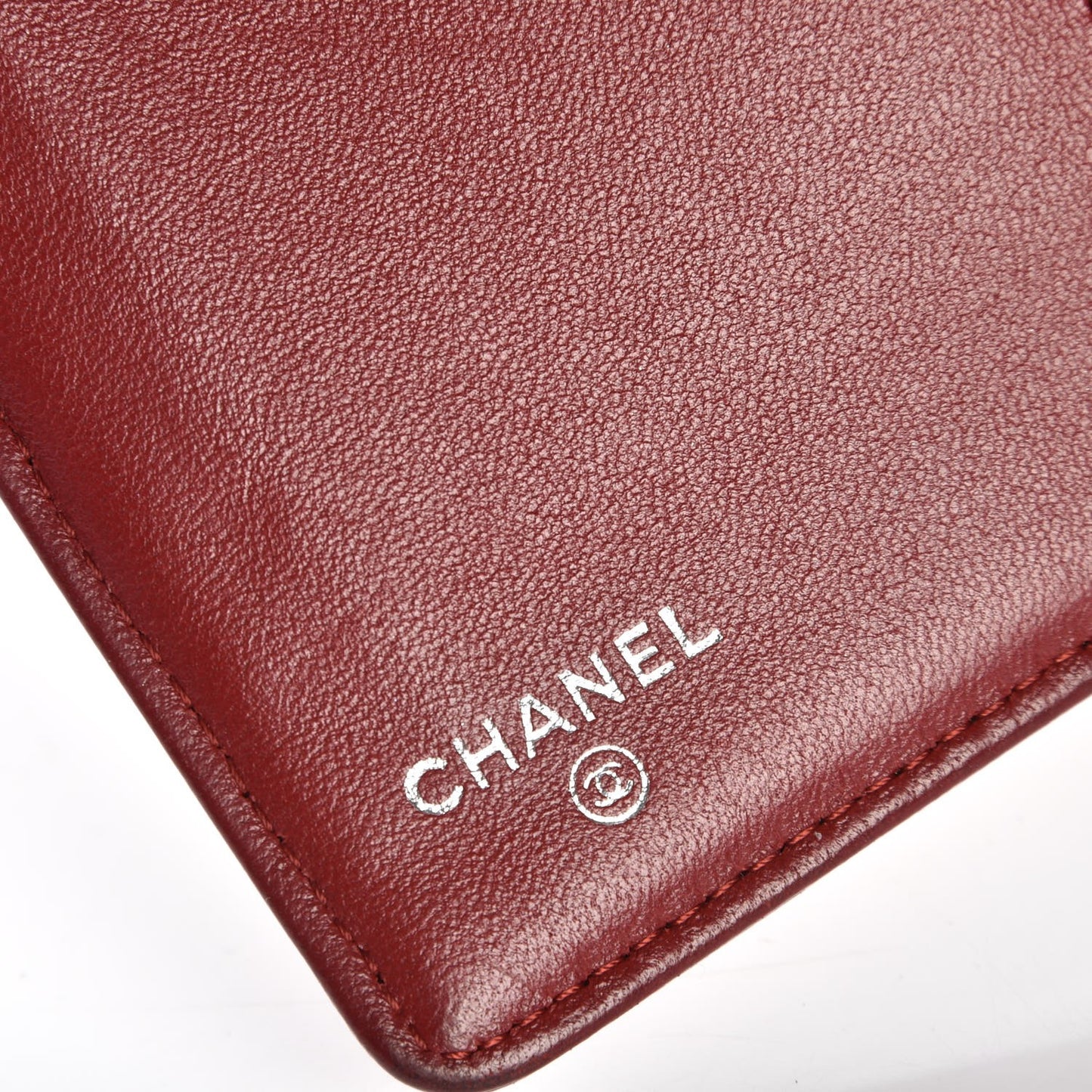 Lambskin Camellia Embossed Yen Wallet Dark Red