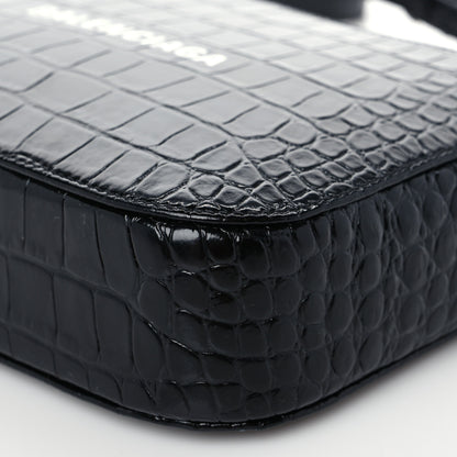 Balenciaga Shiny Calfskin Logo Crocodile Embossed S Everyday Camera Bag with Handle Black 8 of 8