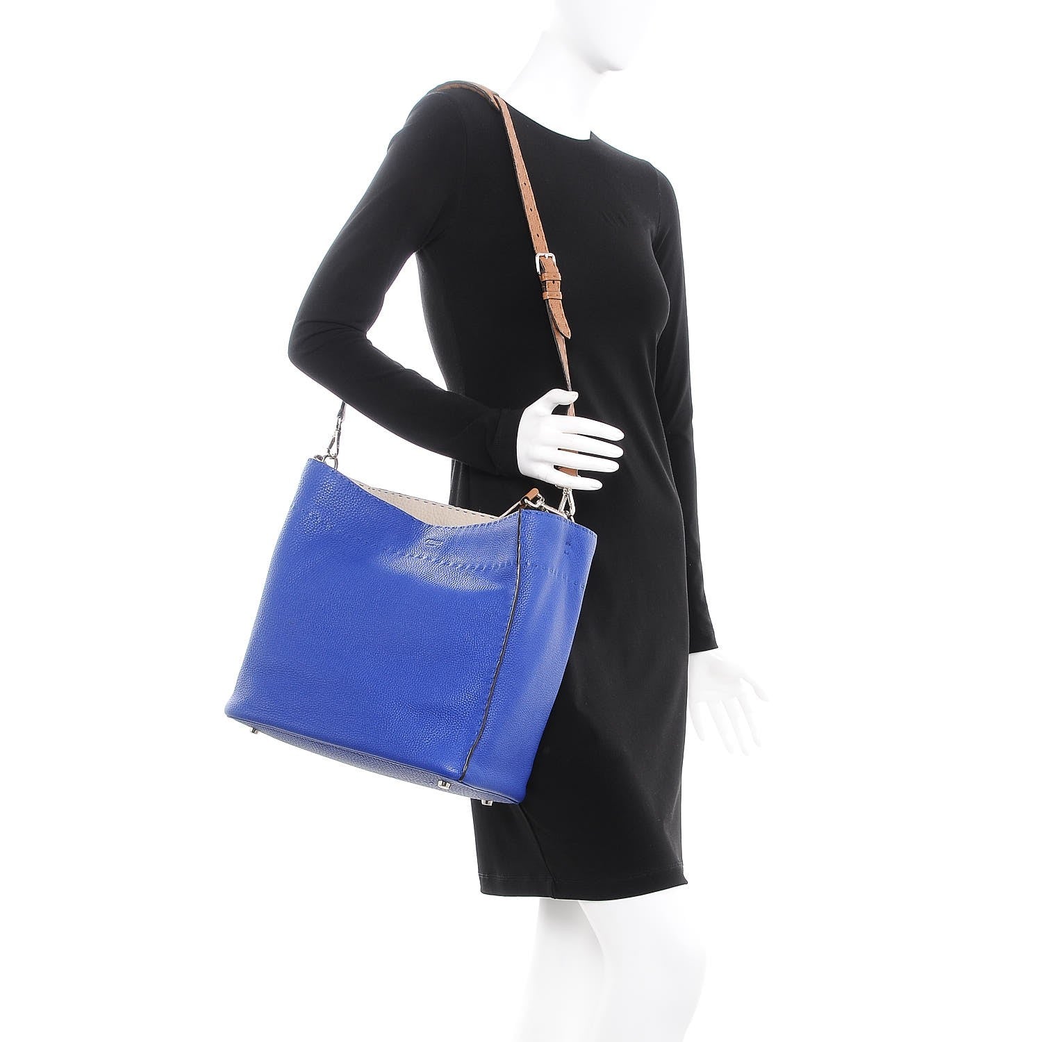 Fendi Cuoio Romano Selleria Tri-color Large Anna Bucket Bag Blue Neon 2 of 12