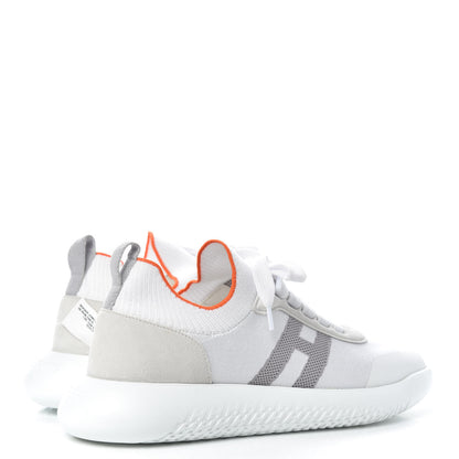 Hermes Knit Suede Goatskin Womens Crew Sneakers 40 White Gris 4 of 9