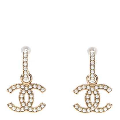 Chanel Pearl CC Hoop Drop Earring Gold 1 of 4
