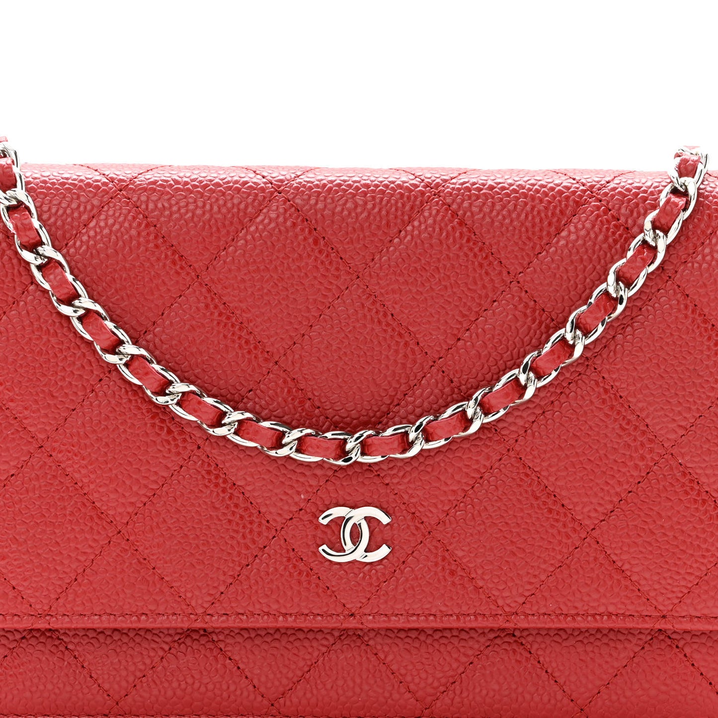Caviar Quilted Wallet On Chain WOC Dark Red
