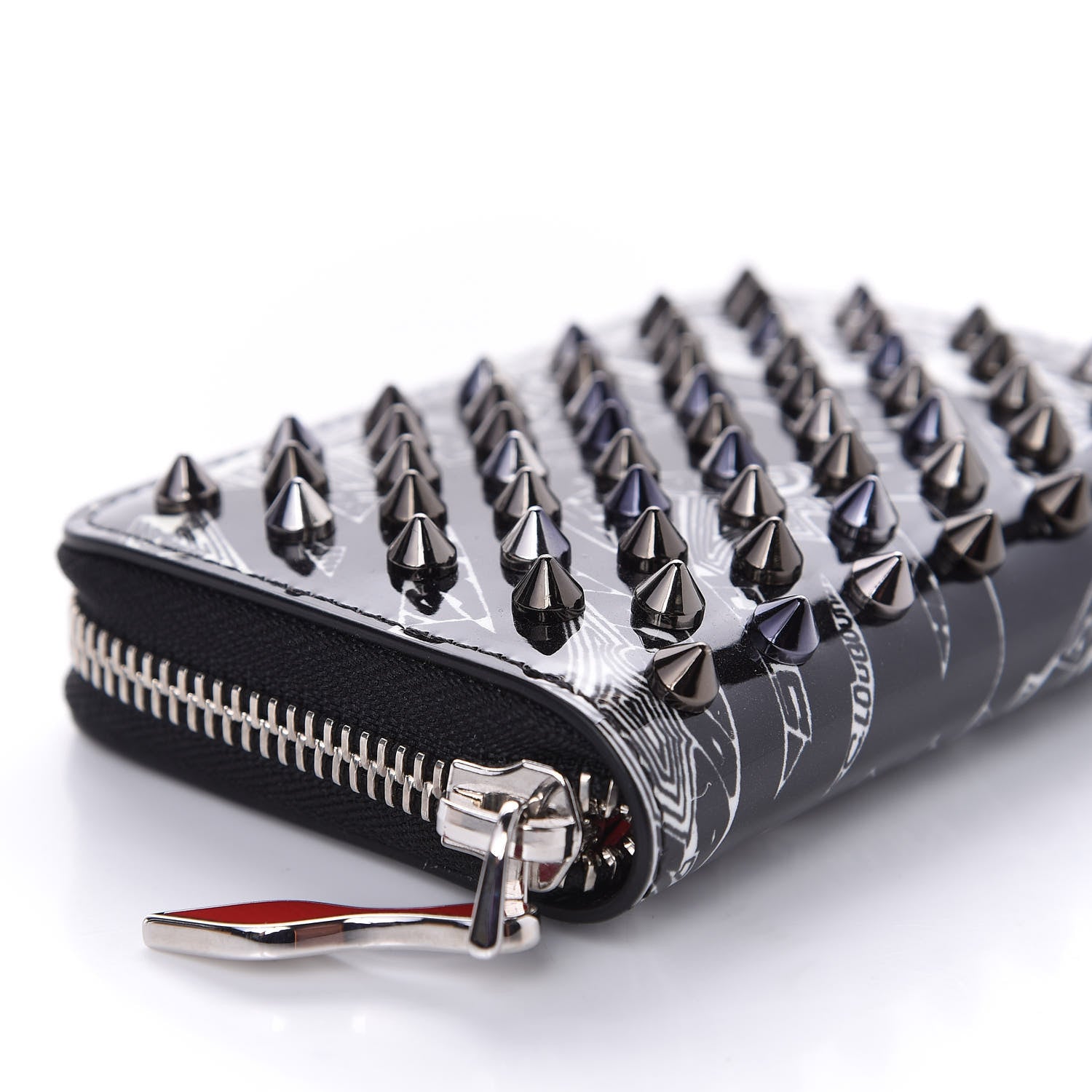 Christian Louboutin Patent Nicograf Spiked Panettone Coin Purse Black White 6 of 14