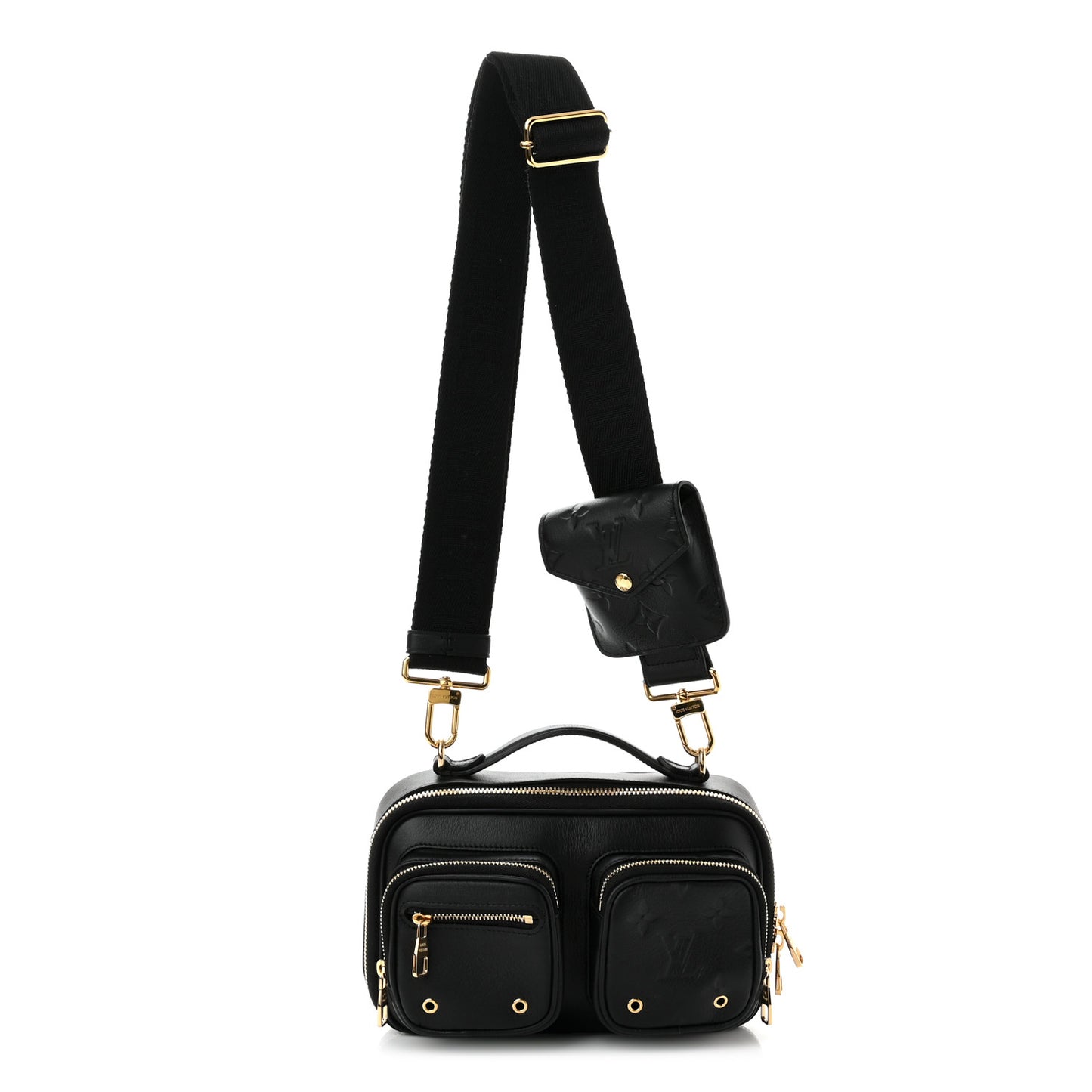 Calfskin Monogram Embossed Utility Crossbody Black