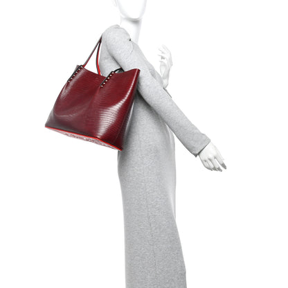 Christian Louboutin Lizard Embossed Calfskin Spiked Small Cabarock Shopper Tote Bourbon 2 of 10