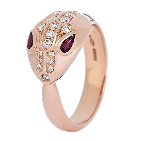18K Rose Gold Diamond Rubellite Serpenti Seduttori Ring 55 7.25