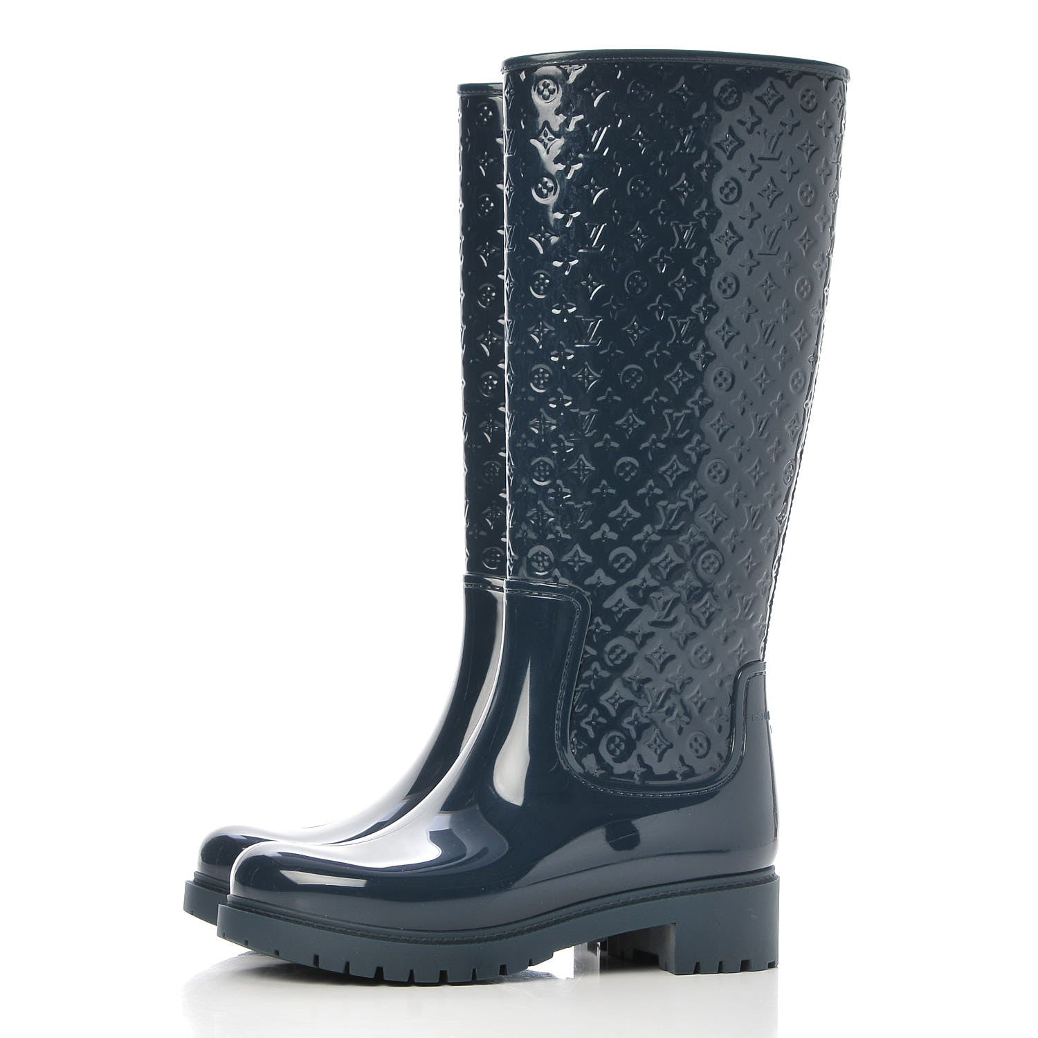 Louis Vuitton Rubber Embossed Monogram Splash Rain Boots 37 Blue 2 of 8