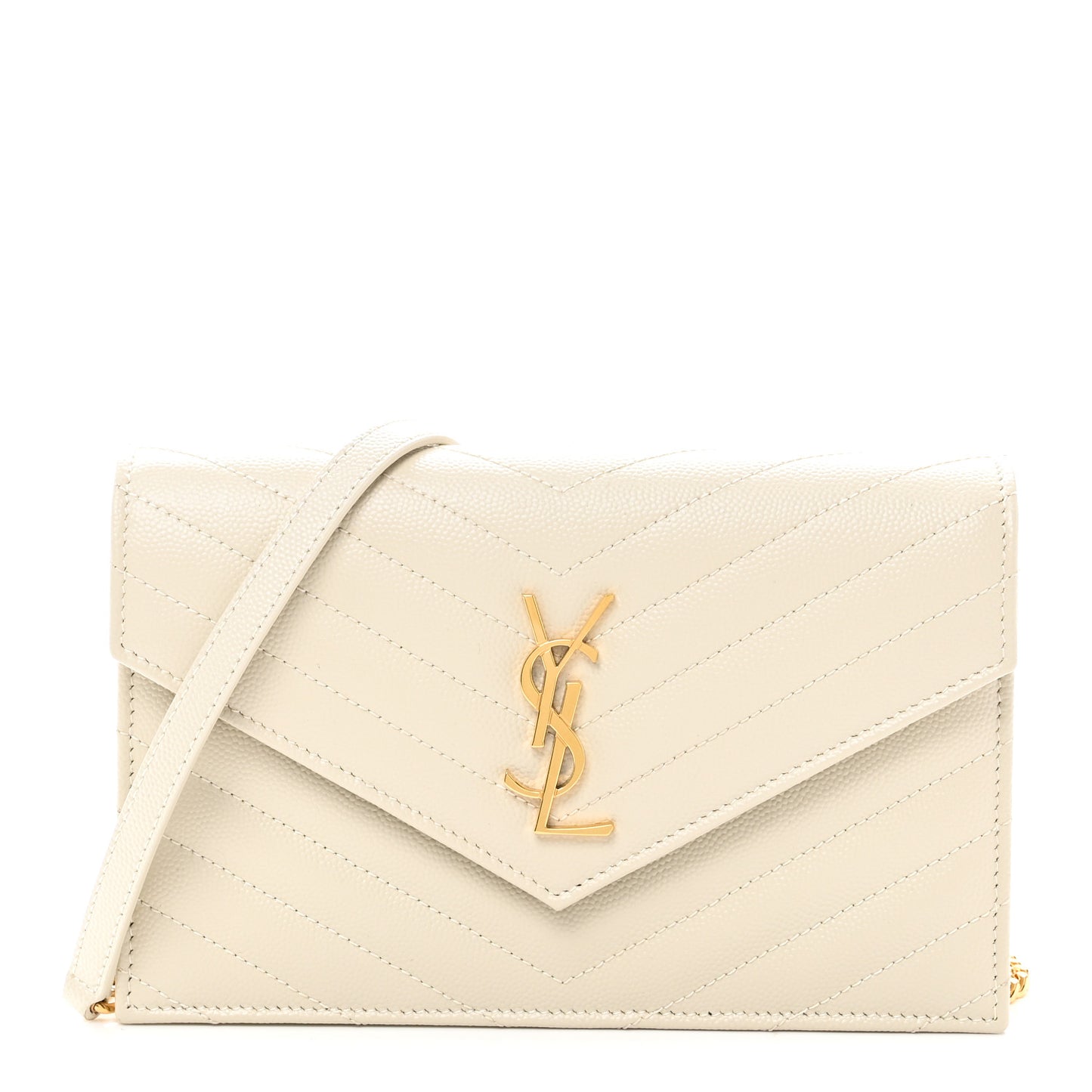 Grain De Poudre Matelasse Chevron Monogram Envelope Chain Wallet Crema Soft