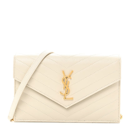 Saint Laurent Grain De Poudre Matelasse Chevron Monogram Envelope Chain Wallet Crema Soft 1 of 10