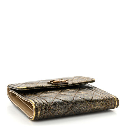 Chanel Cracked Metallic Calfskin Quilted Compact Boy Wallet Gold 4 of 17