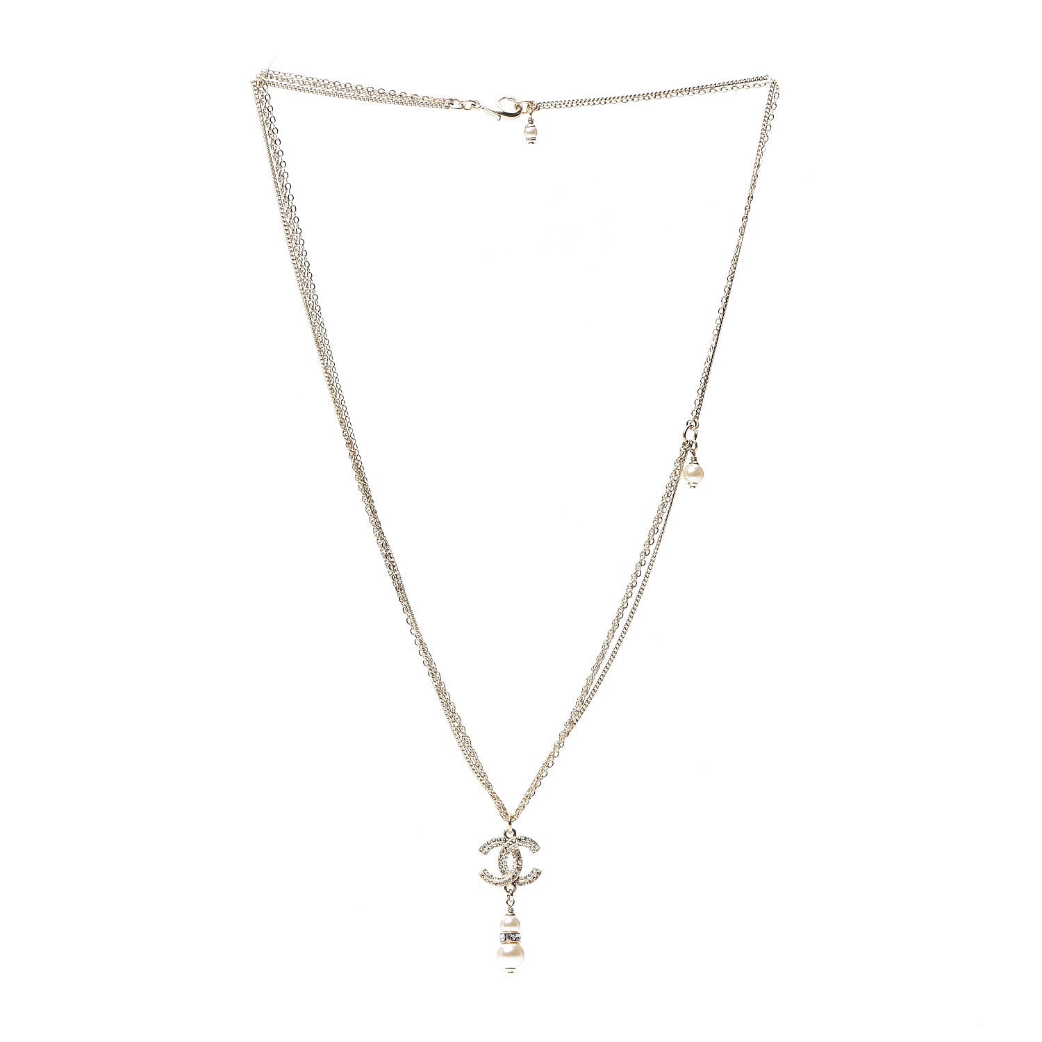 Chanel Pearl Crystal CC Drop Necklace Gold 2 of 3
