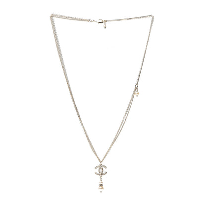 Chanel Pearl Crystal CC Drop Necklace Gold 2 of 3