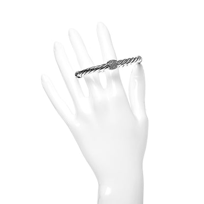 David Yurman Sterling Silver Diamond 6mm Metro Cable Station Bangle Bracelet 2 of 4