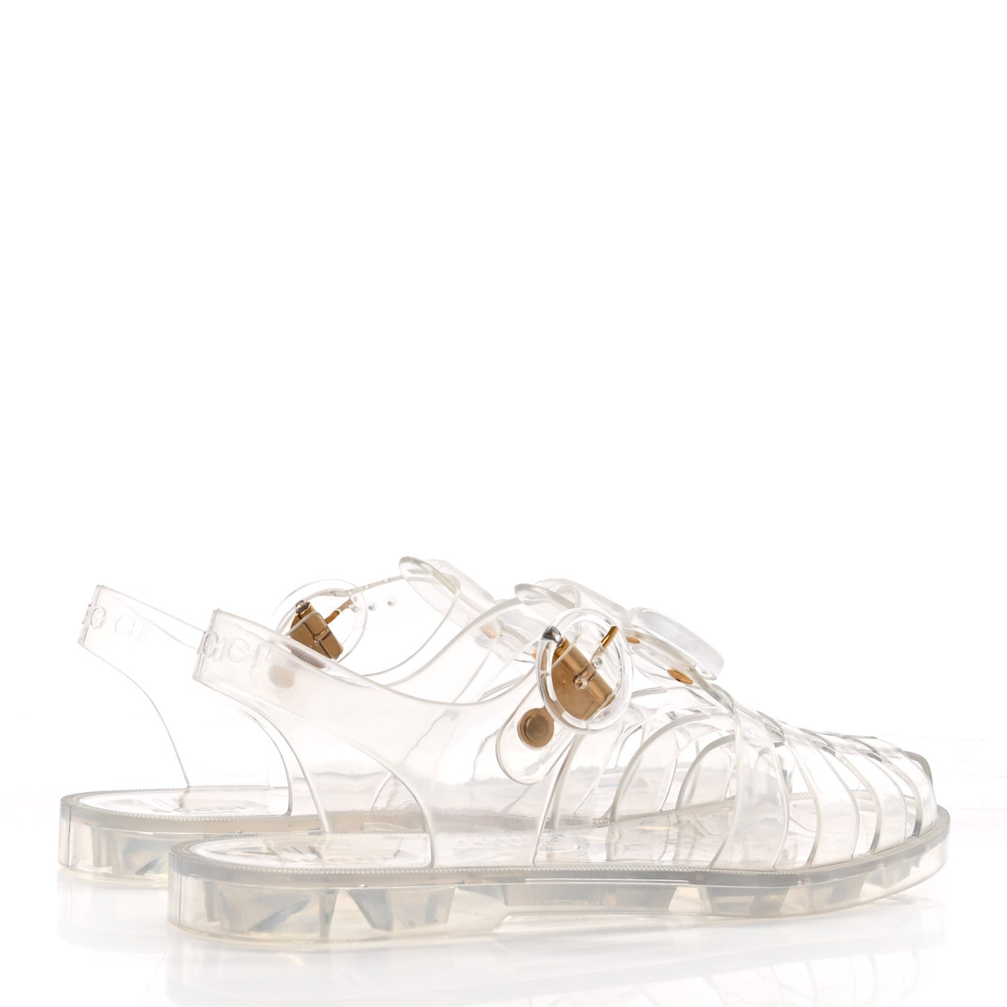 Shiny Rubber Double G Buckle Strap Sandals 36 Transparent