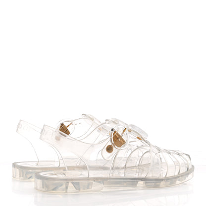 Gucci Shiny Rubber Double G Buckle Strap Sandals 36 Transparent 5 of 10