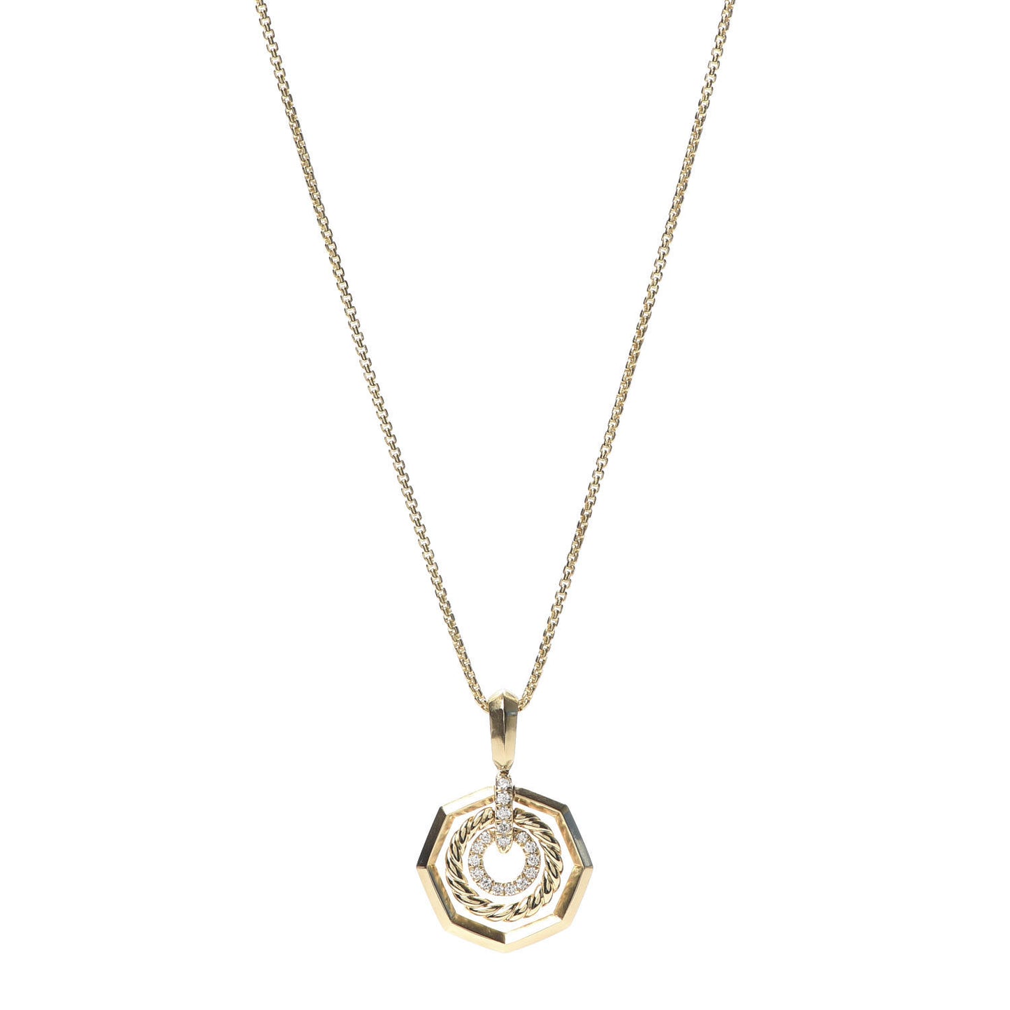 18K Yellow Gold Diamond 16mm Stax Pendant Necklace