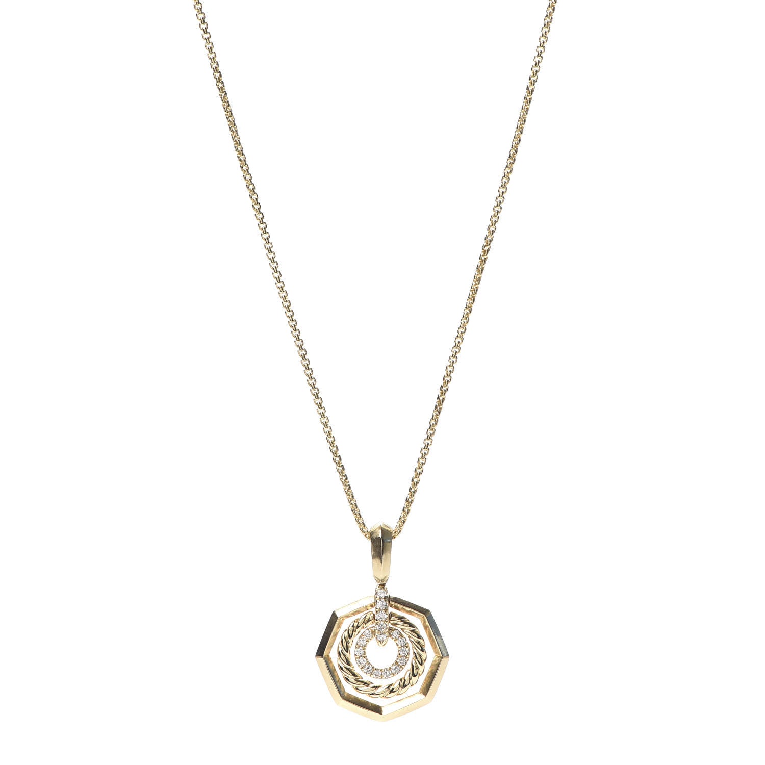 David Yurman 18K Yellow Gold Diamond 16mm Stax Pendant Necklace 1 of 5