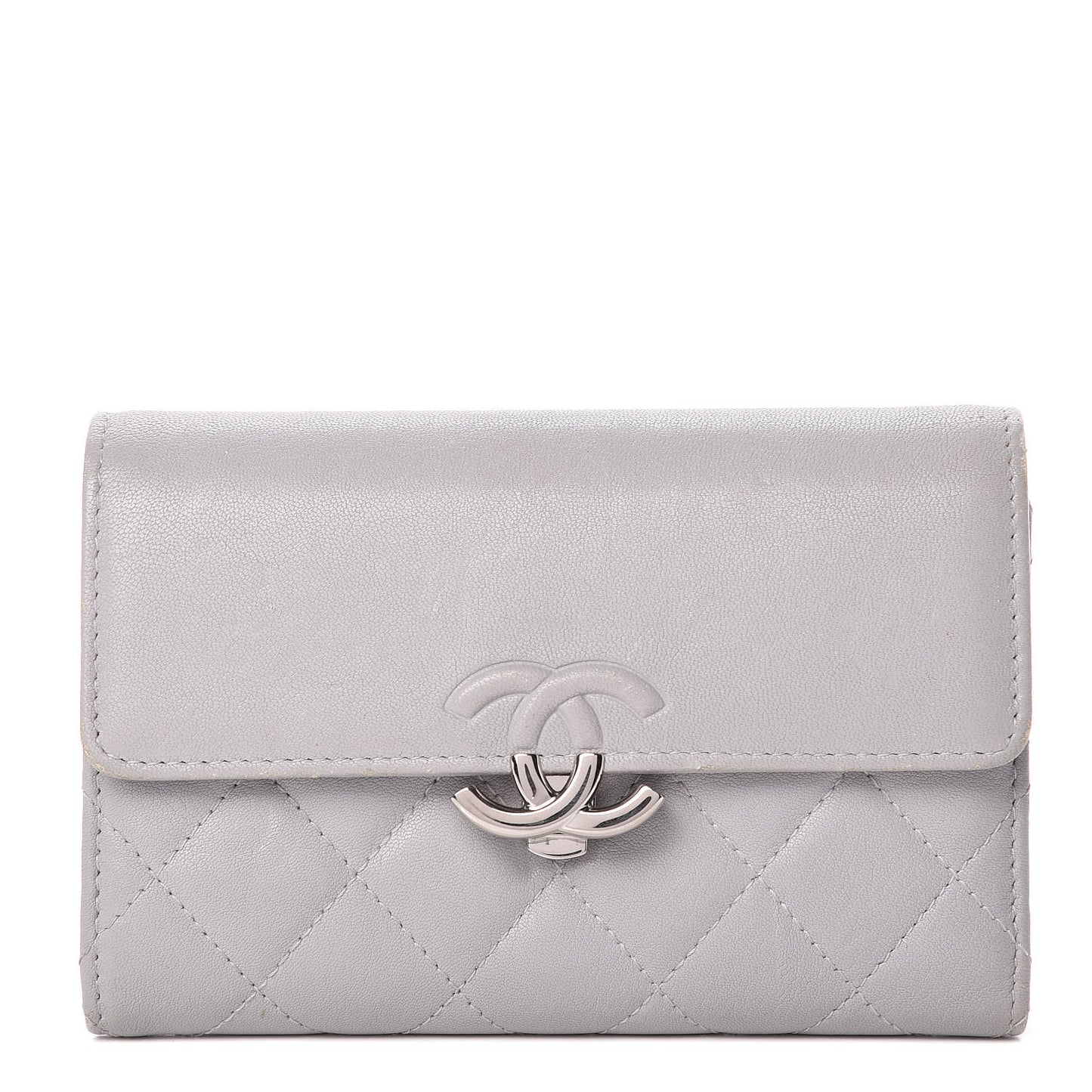 Lambskin Quilted CC Box Flap Wallet Grey