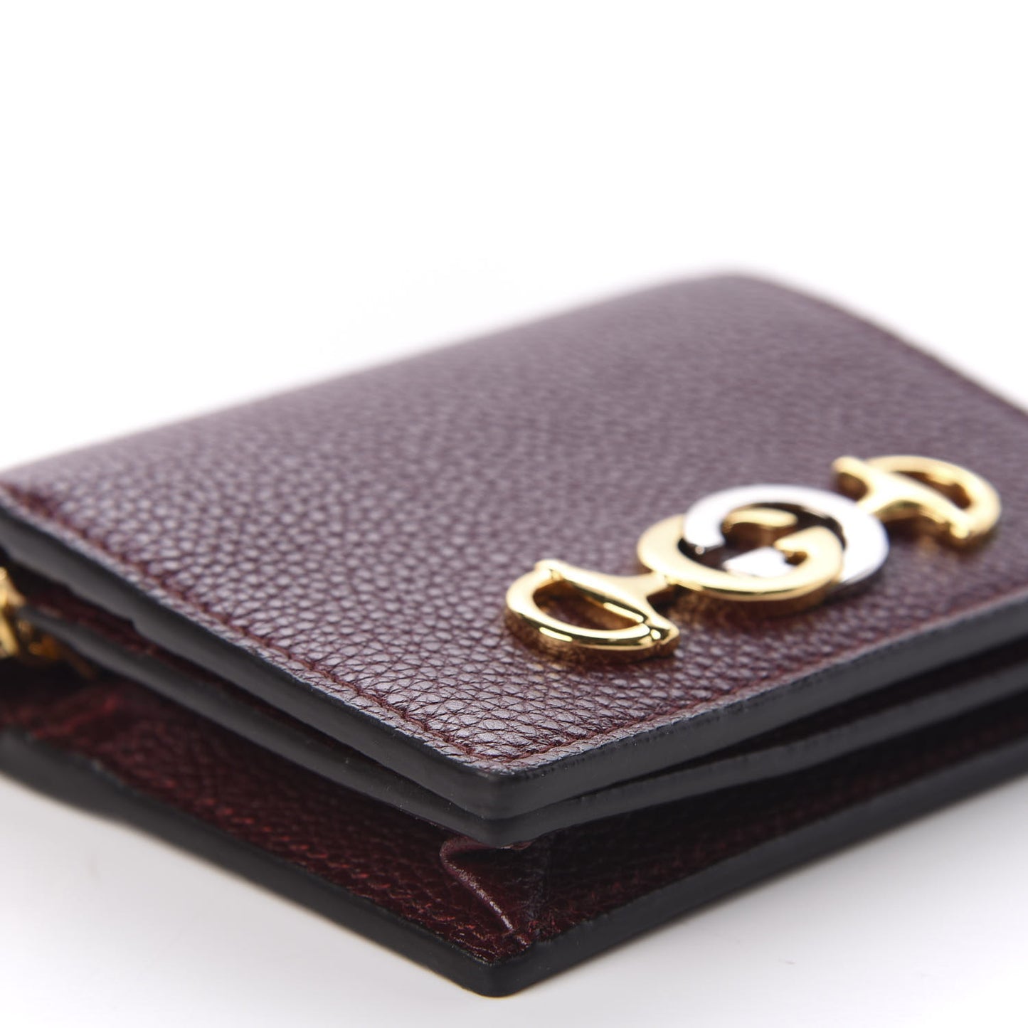 Grainy Calfskin Zumi Chain Card Case Wallet Vintage Bordeaux
