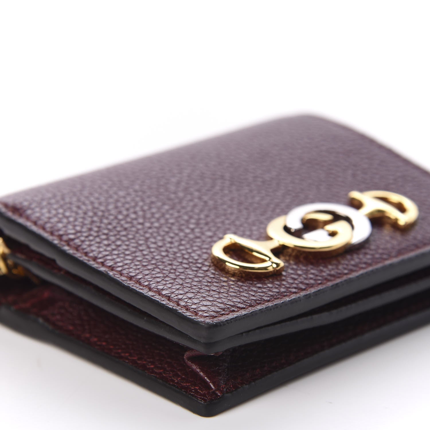Gucci Grainy Calfskin Zumi Chain Card Case Wallet Vintage Bordeaux 2 of 9