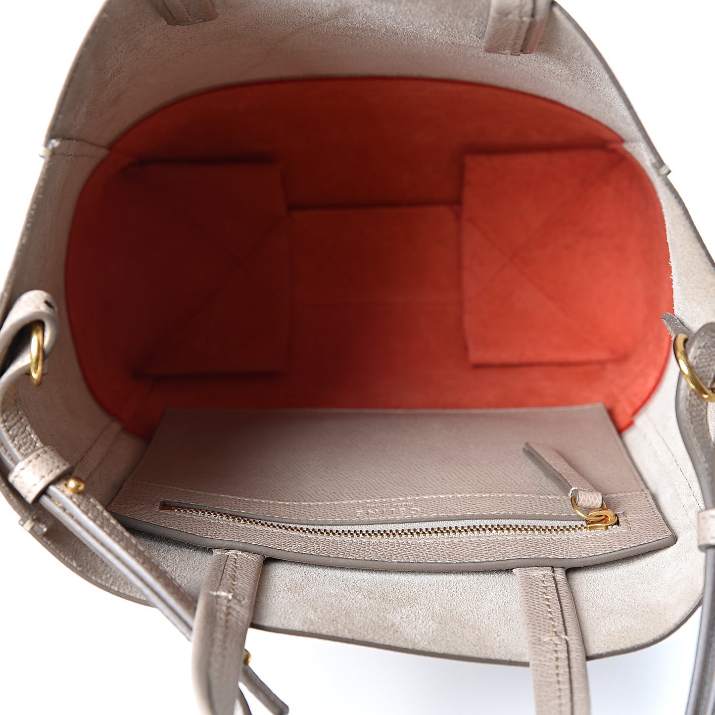 Grained Calfskin Small Vertical Bi-Cabas Beige Red