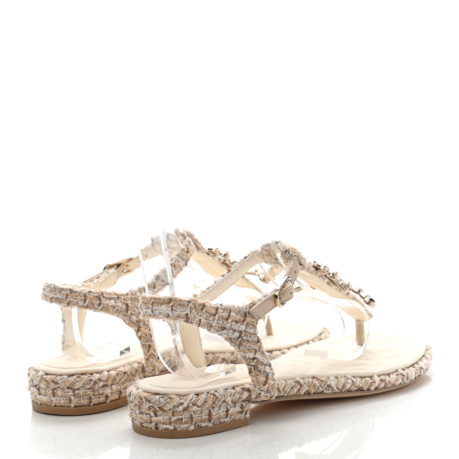 Chanel Tweed Pearl CC Thong Sandals 38.5 Ivory 4 of 10