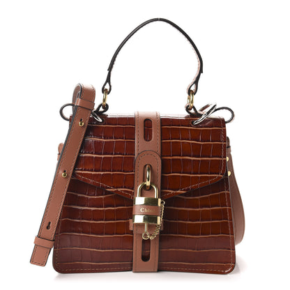Chloe Calfskin Crocodile Embossed Small Aby Day Shoulder Bag Sepia Brown 1 of 9