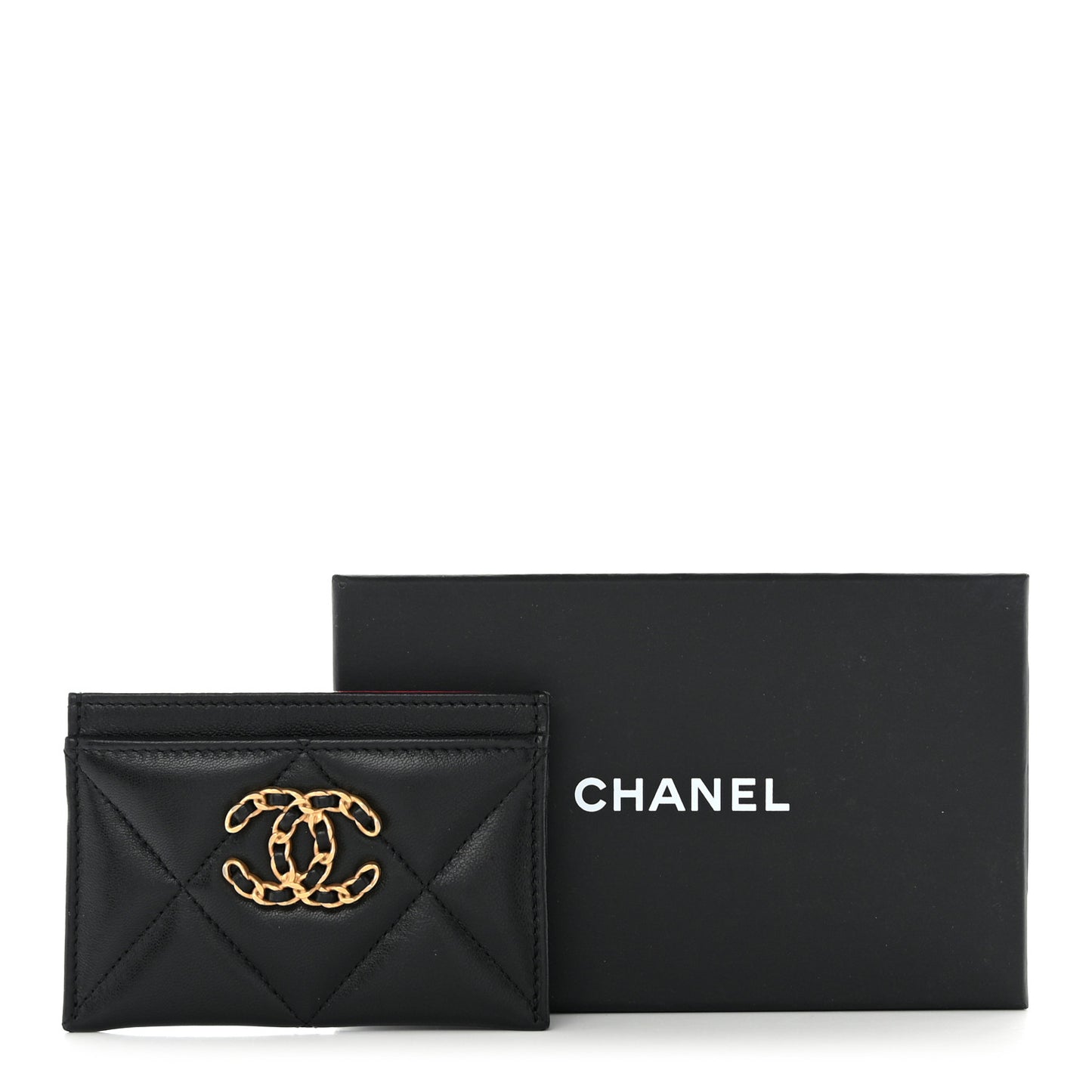 Lambskin Quilted Chanel 19 Card Holder Black