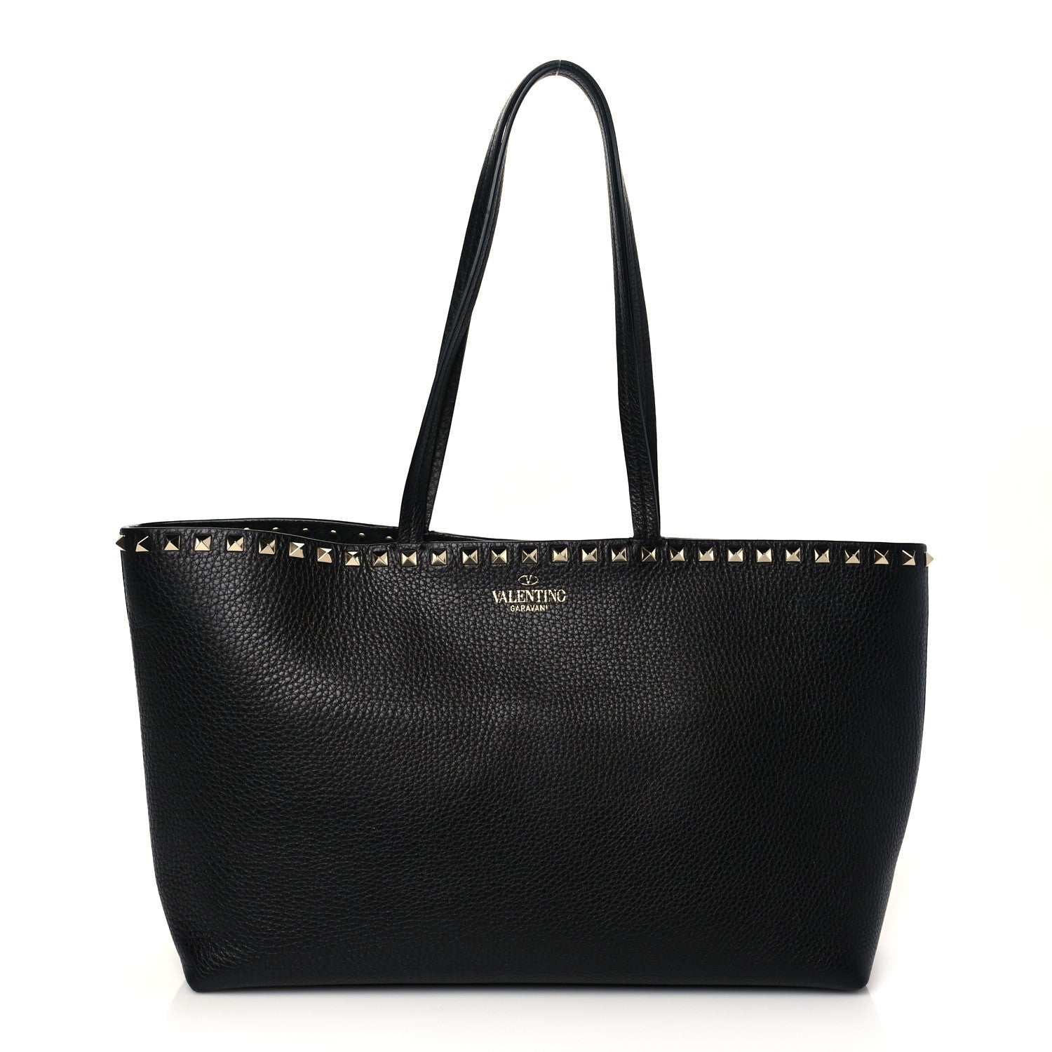 Valentino Garavani Grained Calfskin Small Rockstud Shoulder Tote Black 1 of 8