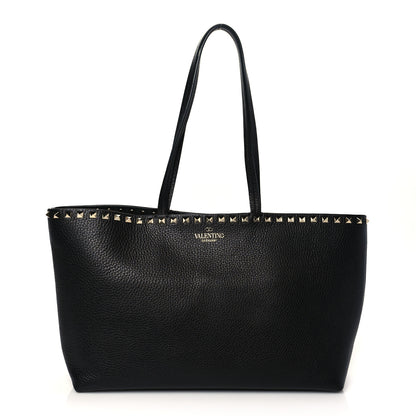Valentino Garavani Grained Calfskin Small Rockstud Shoulder Tote Black 1 of 8