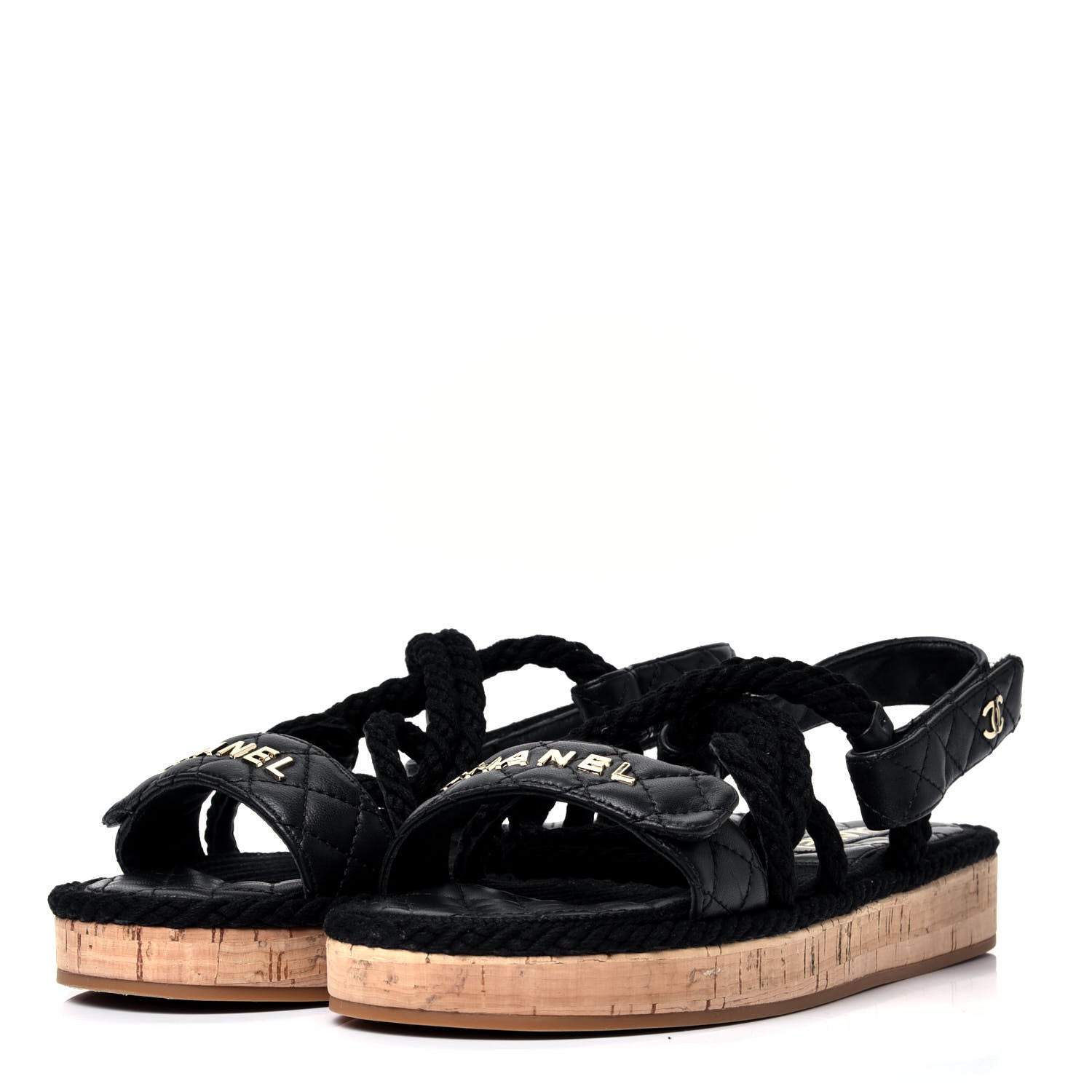 Chanel Cord Lambskin Quilted Logo Sandals 38 Black 4 of 10