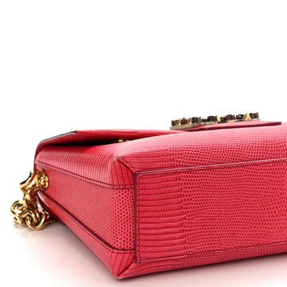 Dolce & Gabbana Stampa Iguana Calfskin Crystal Millennials Chain Shoulder Bag Pink 8 of 9