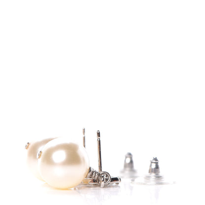 Chanel Crystal Pearl CC Drop Earrings Silver Pearly White 3 of 5