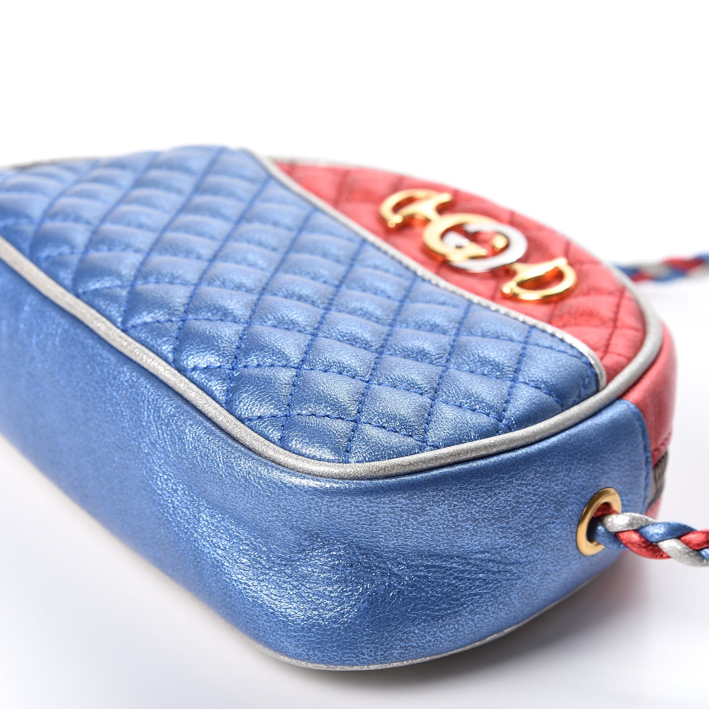 Laminated Nappa Trapuntata Mini Zumi Dome Shoulder Bag Rosso Marine Argento