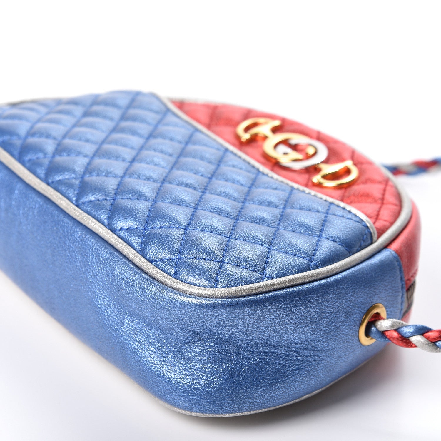 Gucci Laminated Nappa Trapuntata Mini Zumi Dome Shoulder Bag Rosso Marine Argento 8 of 9
