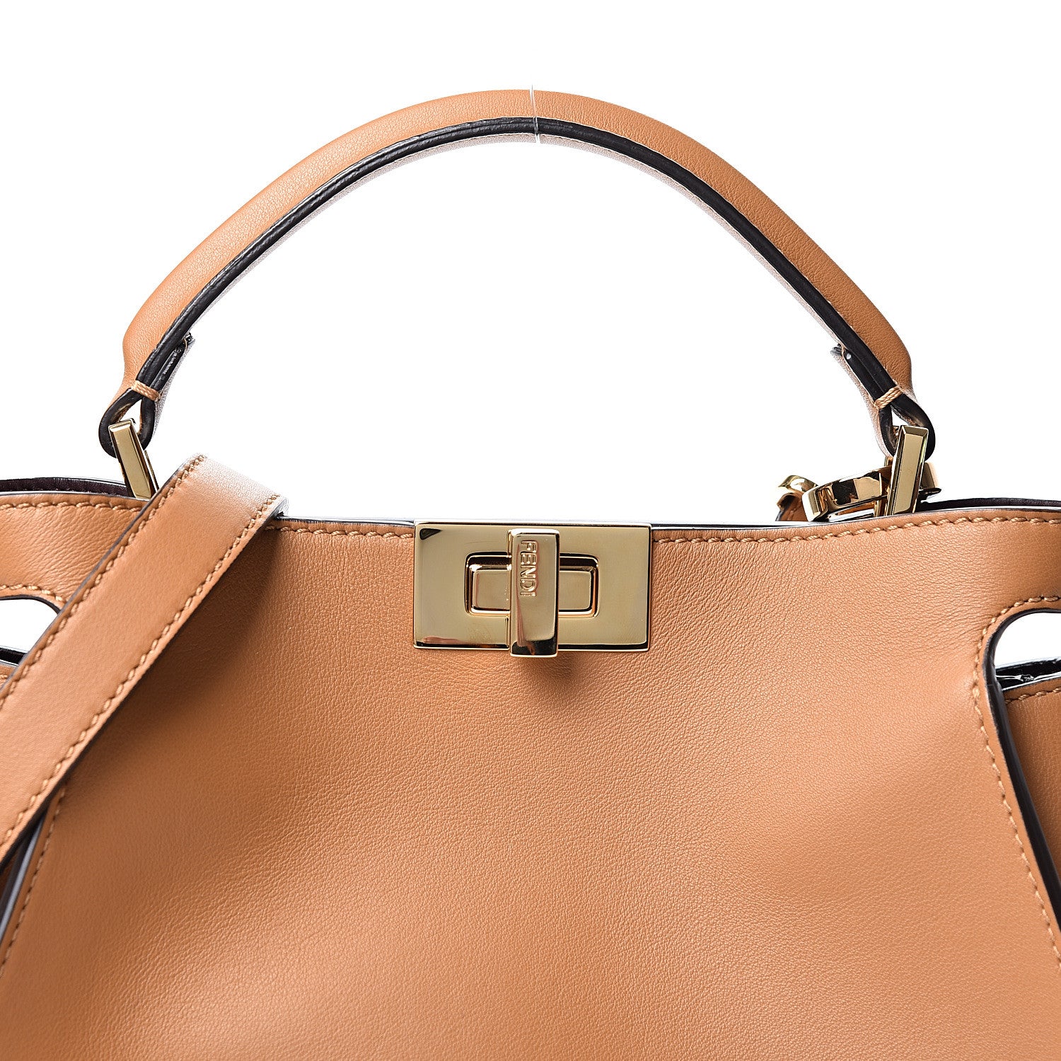 Fendi Vitello Tahiti Burro Bi-Color Medium Peekaboo Iconic Essentially Satchel Nocciola Asfalto Cast 7 of 9