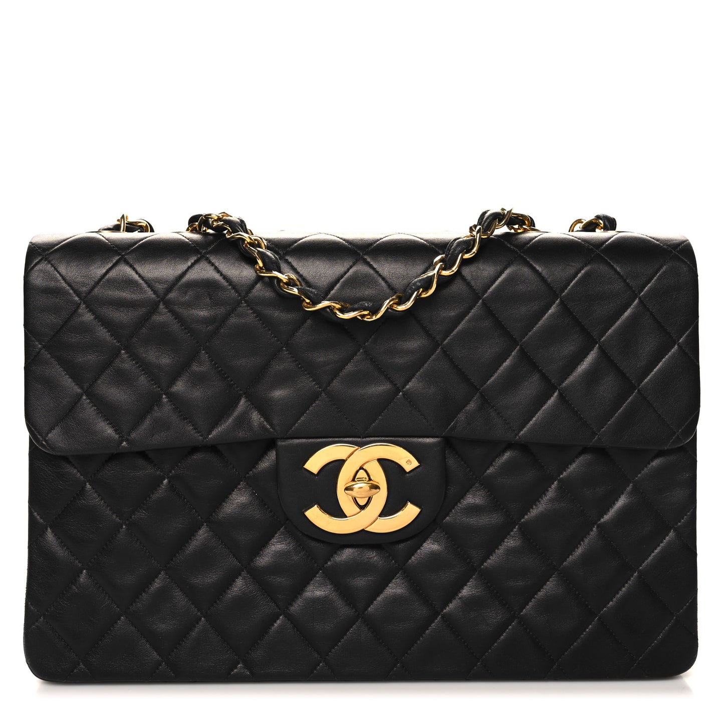 Lambskin Quilted XL Jumbo Single Flap Black