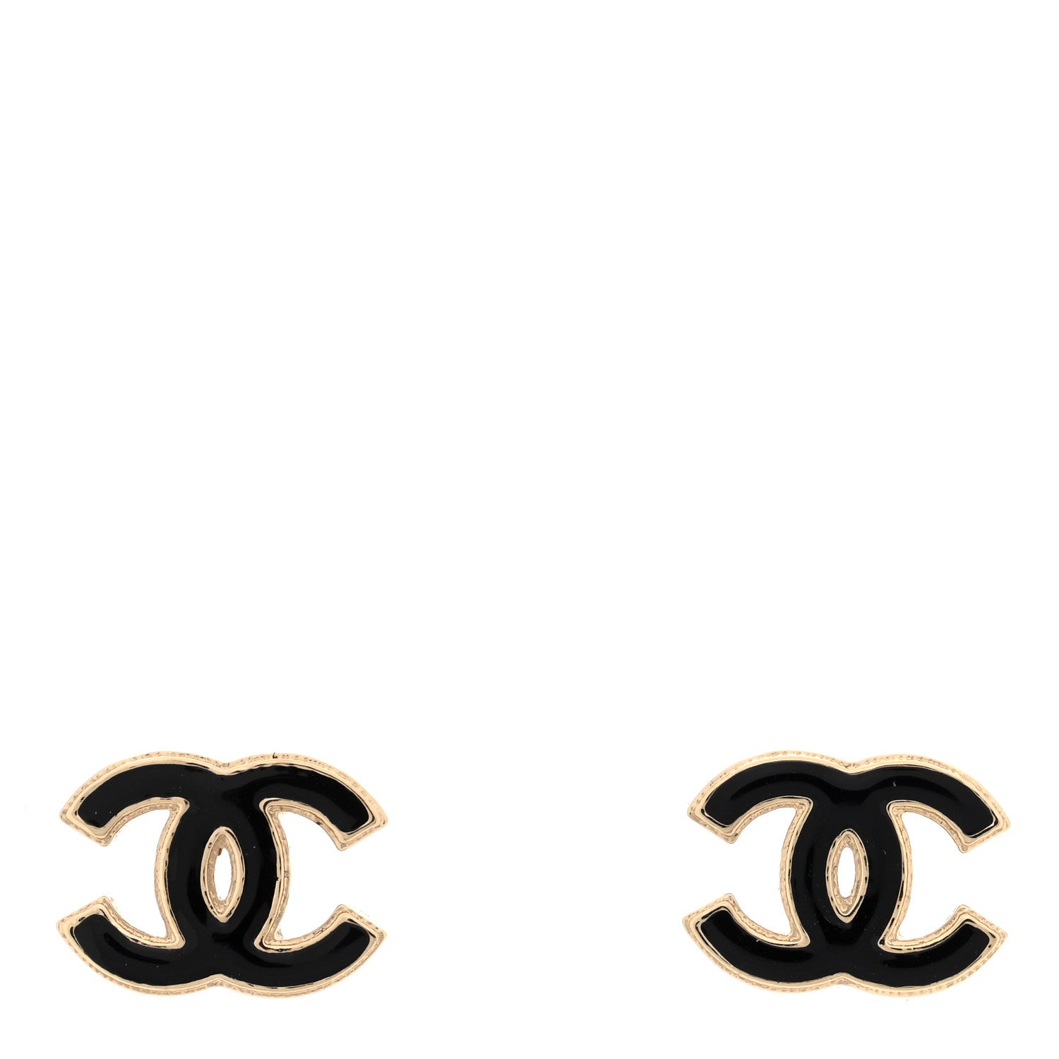 Chanel Metal Enamel CC Earrings Black Gold 1 of 5