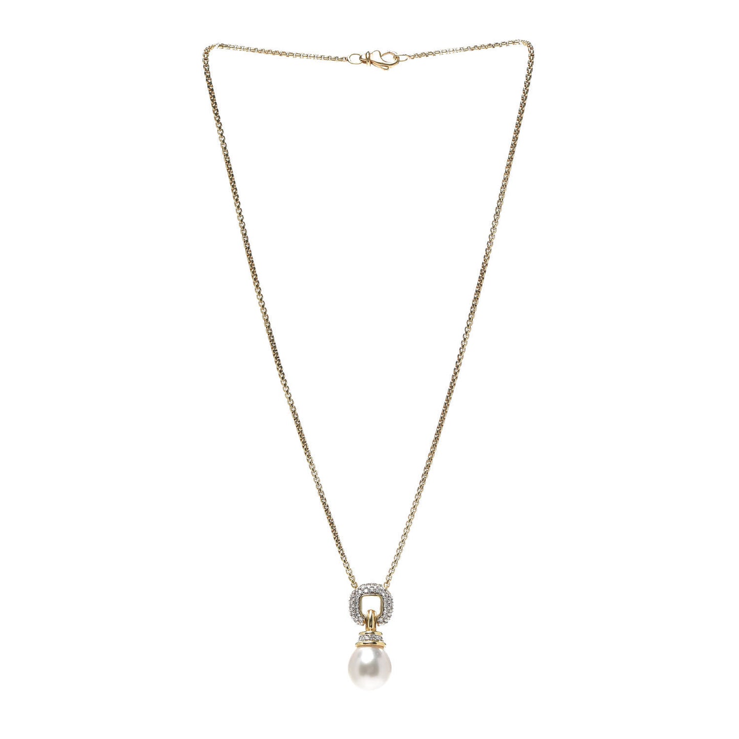 18K Yellow Gold Diamond Pearl Drop Pendant Necklace