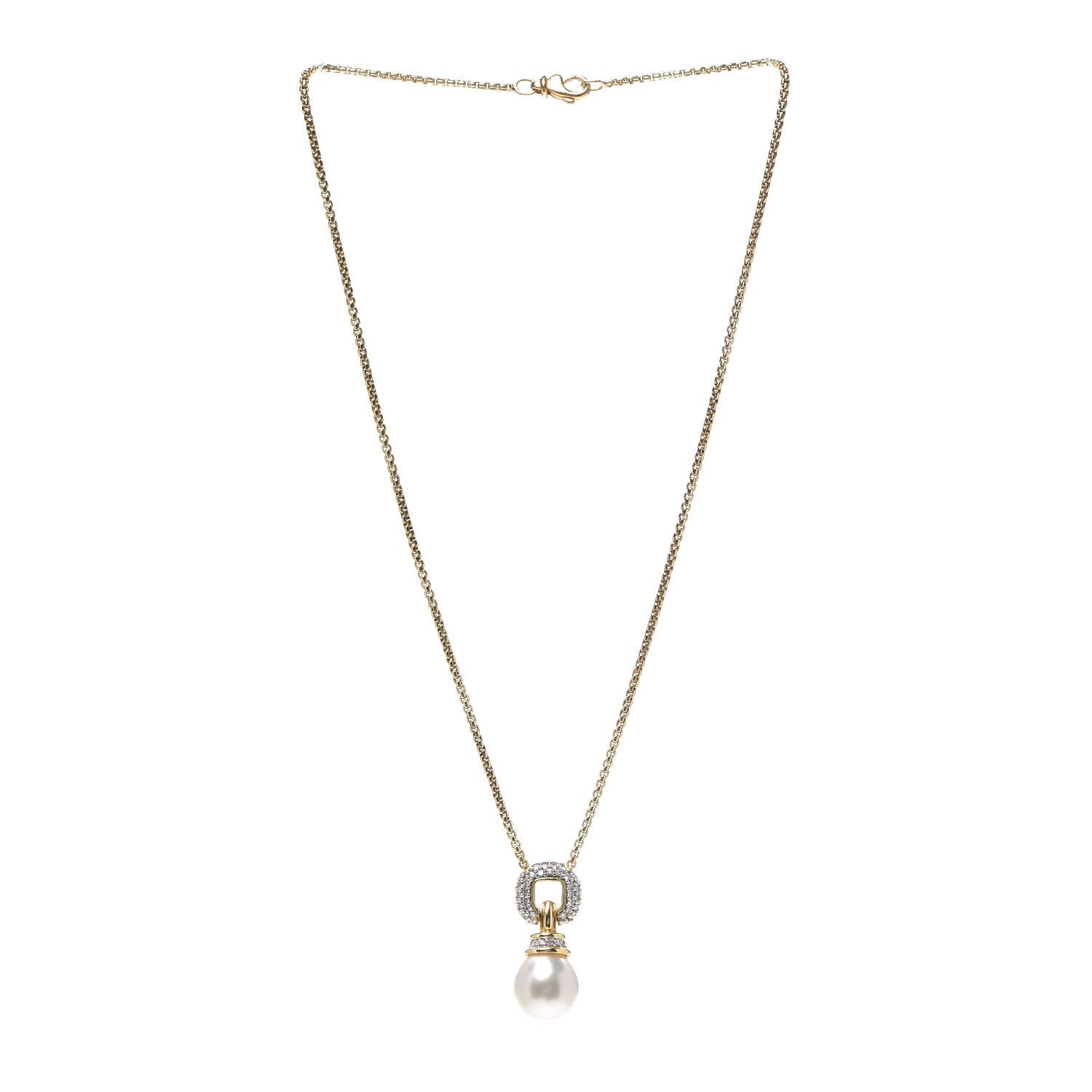 David Yurman 18K Yellow Gold Diamond Pearl Drop Pendant Necklace 3 of 5