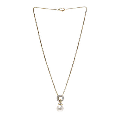 David Yurman 18K Yellow Gold Diamond Pearl Drop Pendant Necklace 3 of 5