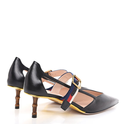 Gucci Malaga Kid Grosgrain Sylvie Web Bamboo Low Heel Pumps 39.5 Black 4 of 8