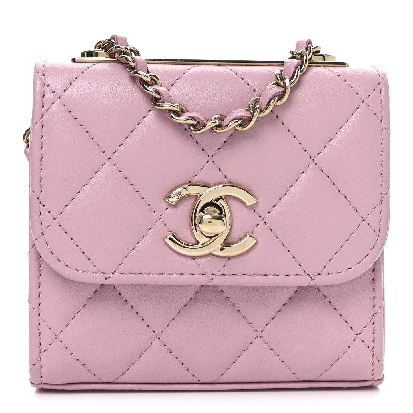 Lambskin Quilted Mini Trendy CC Clutch With Chain Pink
